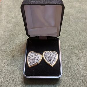 Gold Toned Heart Rhinestone Fashion Earrings